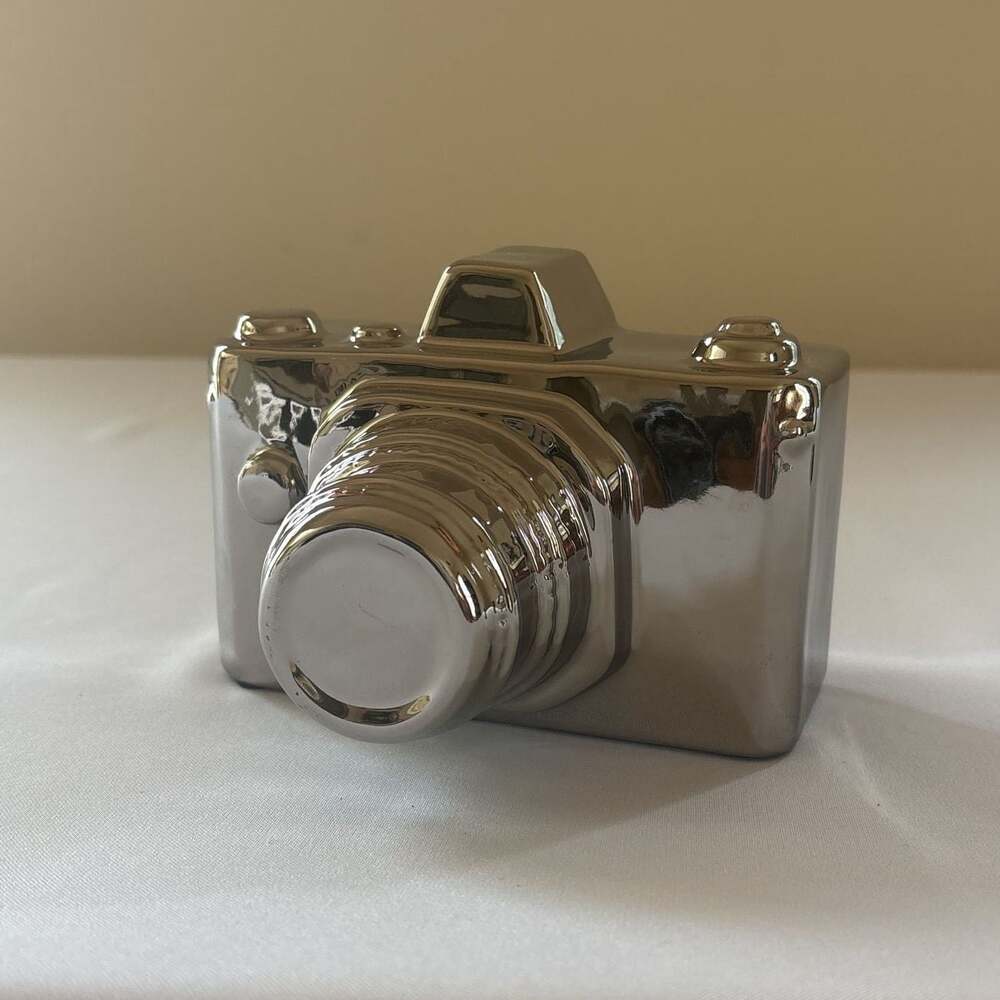 Pier 1 Metallic Silver Ceramic Retro 35mm Camera Decorative Sculpture